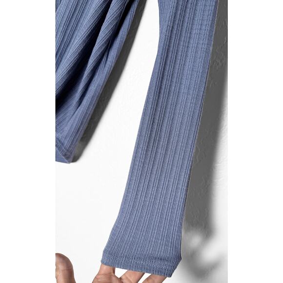 White Willow Womens Long Sleeve Textured Button Front Top Faux Wrap Caspian Blue - Picture 5 of 7